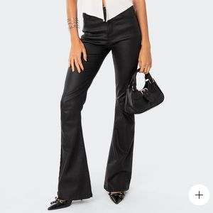 Edikted Luna Faux Leather Flare Jeans